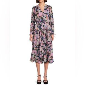 Sam Edelman NWT Izzie Godet Skirt Dress sz SMALL Floral Long Sleeve Midi Dress